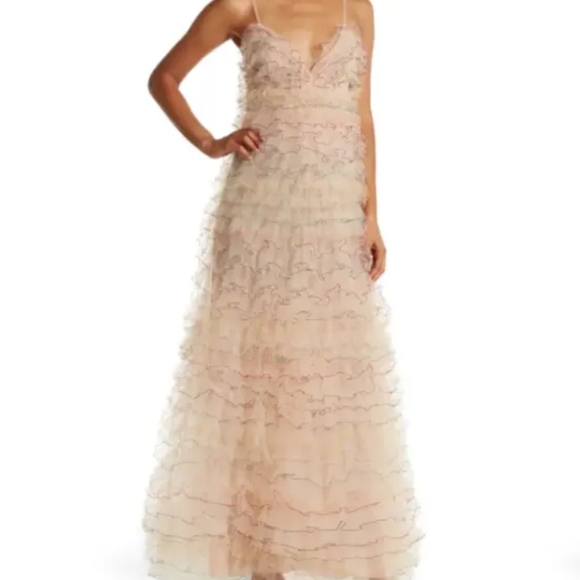 Valentino Dresses & Skirts - VALENTINO Runway Ricamato Embroidered Tiered Ruffle V-Neck Maxi Gown 44IT 8 US M